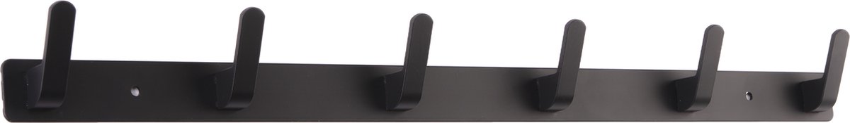 QUVIO Wandkapstok - Kapstok - Met zwarte wandhaken - Muurkapstok - Handdoekrek - Met 6 haken - Aluminium - Zwart - 3,5 x 53,5 x 5 cm