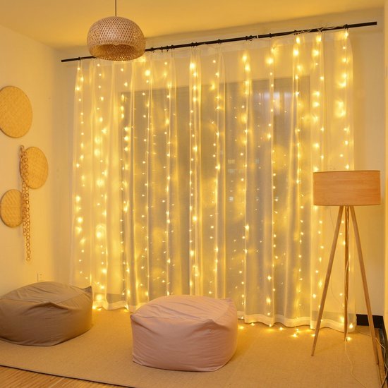 LED Lichtgordijn Wit 2022 MET HAAK - Led gordijn kerst - USB - led gordijn lichtjes - led gordijn 3x3 meter - 300 leds