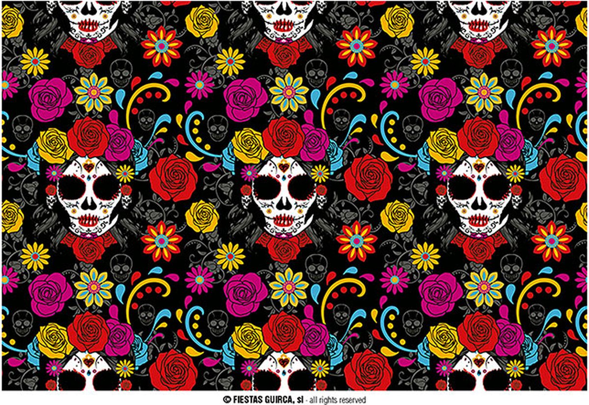 Fiestas Guirca - Tafelkleed Catrina (137 x 277 cm) - Halloween - Halloween Decoratie - Halloween Versiering