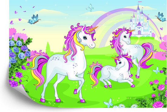 Papier peint photo Licornes et Kasteel de conte de fées