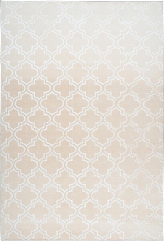 Vloerkleed, laagpolig Marokkaans patroon, zijdeachtige glans, dun, zacht voor woonkamer, slaapkamer, loper, met anti-slip crèmebeige, maat: 80 x 150 cm