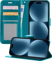 Hoesje Geschikt voor iPhone 15 Pro Hoesje Book Case Hoes Portemonnee Cover Walletcase - Hoes Geschikt voor iPhone 15 Pro Hoes Bookcase Hoesje - Turquoise