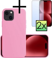 Coque en Siliconen iPhone 15 avec 2x protecteurs d'écran - Rose clair