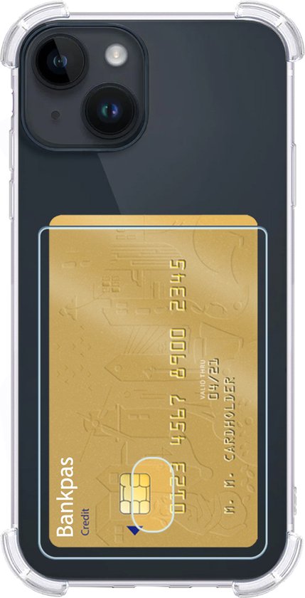 Coque pour iPhone 15 Plus , étui Transparent, résistant aux chocs, porte-cartes, avec 2 protecteurs d'écran