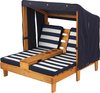 houten ligstoel voor 2 kinderen met bekerhouders, tuinmeubilair voor kinderen, marineblauw en wit