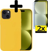 Hoesje Geschikt voor iPhone 15 Hoesje Siliconen Case Met 2x Screenprotector - Hoes Geschikt voor iPhone 15 Hoes Siliconen - Geel.
