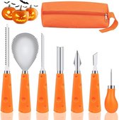 Halloween pompoensnijset, 7 stuks, roestvrij staal, pompoen, snijgereedschap met opbergtas, professionele pompoensnijgereedschap, set, snijmessen, pompoen, doe-het-zelf, voor kinderen en volwassenen