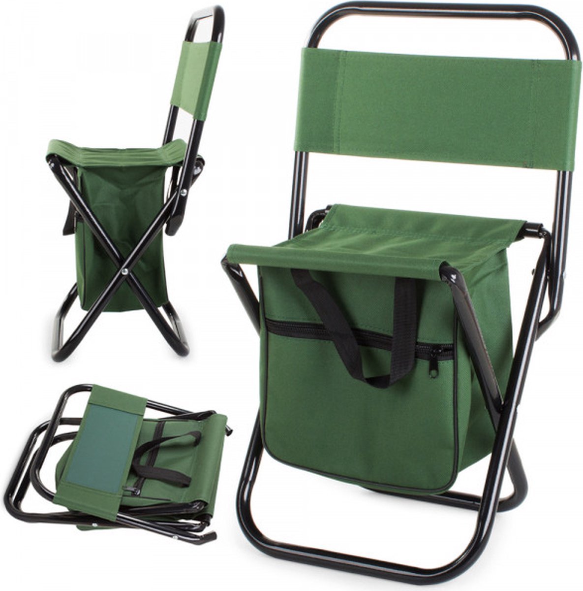 EASTWALL Toeristenvisstoel – H51xL21xB27.5 cm – Vouwkruk met tas – Opvouwbaar viskrukje – Stevige constructie – Nylon + Staal – Groen