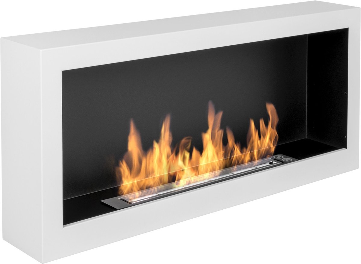 Bio-ethanol haard - bio-ethanol wandhaard 90 cm wit - bio-ethanolsfeerhaard - bio-ethanol openhaard - bio-ethanol kachel - bio-ethanol tuinhaard - bio-ethanol muurhaard - bio-ethanol op de muur