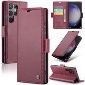 CaseMe Wallet Case met RFID Bescherming en Magneetsluiting voor Samsung Galaxy S23 Ultra _ Wijnrood