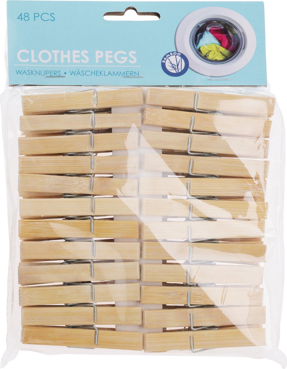 Panier à Pinces à Linge Avec Crochet De Suspension - Blanc - Et 48x Pinces A Linge En Bois 7 Cm Linge Suspendu