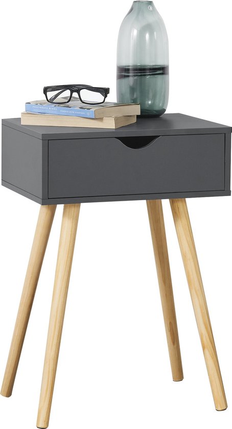 Table d'appoint Ferdi - Table de chevet - Avec tiroir - 60x40x29,5 cm - Gris foncé - Design élégant