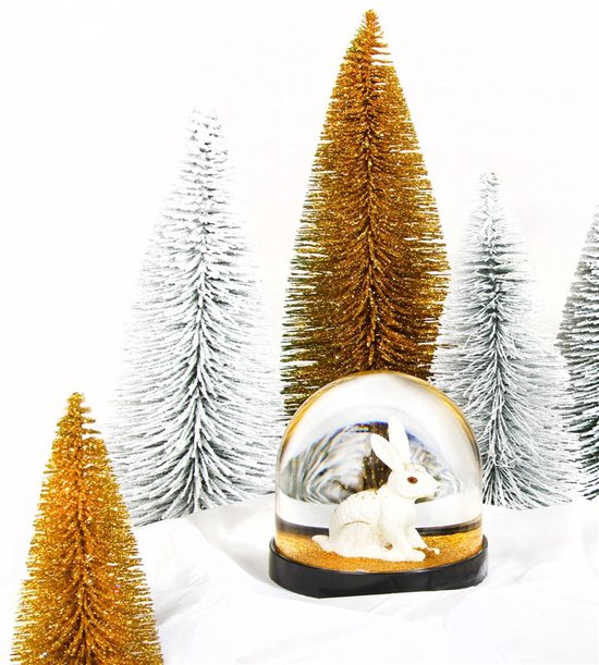 &Klevering - Sneeuwbol - Wonderball - Konijn - Wit - Met gouden glitters - Ø 8,5 x 8 cm - &Klevering