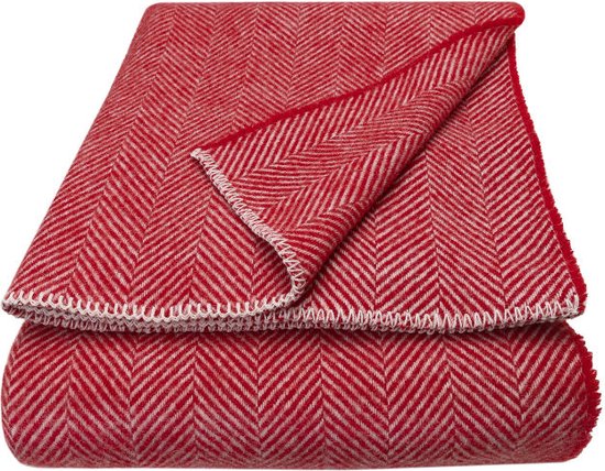 WOOOL® | Wollen Luxury Deken | ALASKA (Red) | 150x183cm | 100% Lamswol | Visgraat Design Plaid - Rood