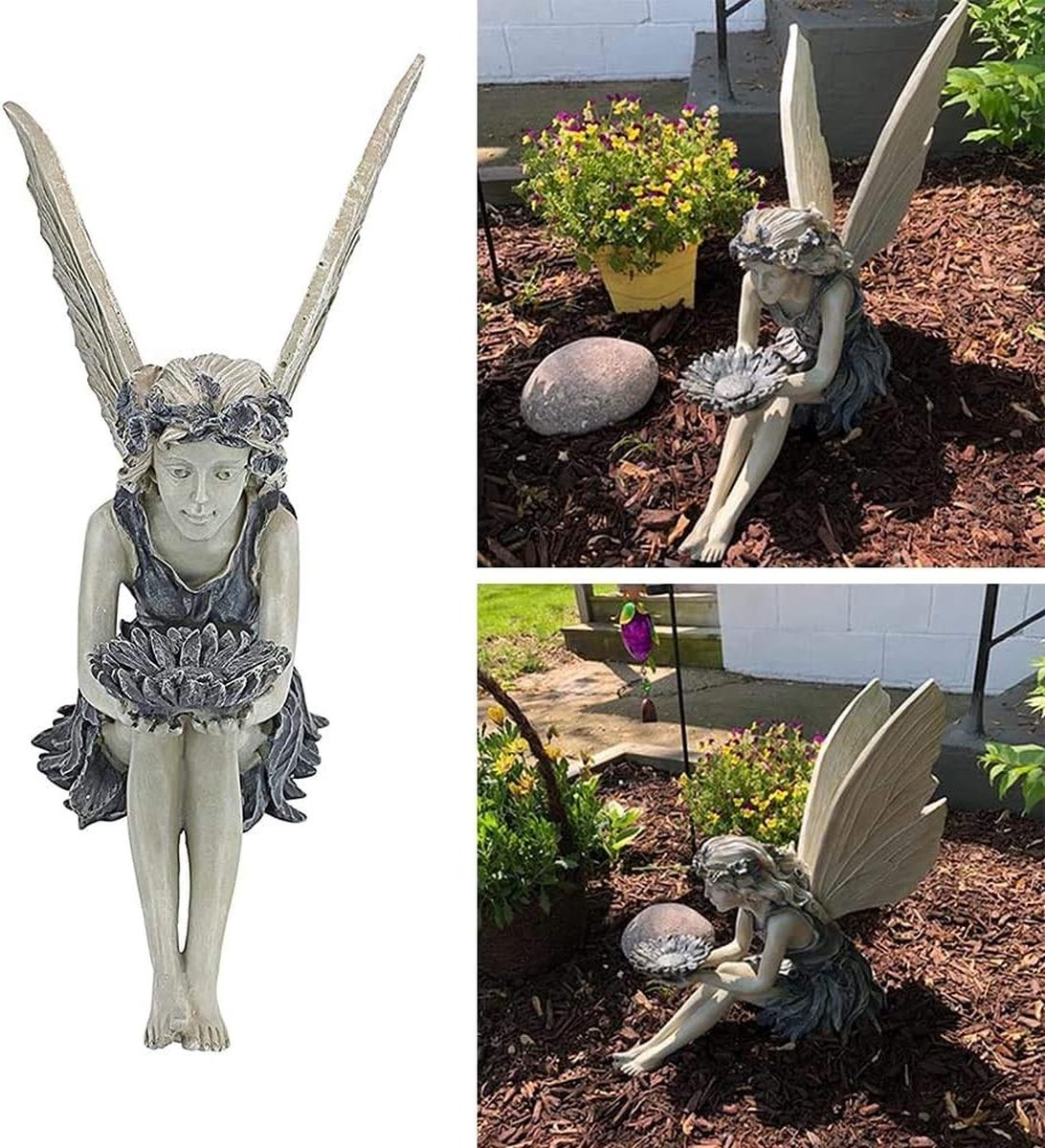 Ornement de Décoration de jardin fée magique assise, figurines de jardin  elfes assis