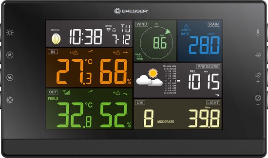 Bresser Station Météo Sans Fil Wifi À Écran TFT HD, Capteur Pro Et  Pluviomètre Mesurant Vent/Humidité De  L'air/Température/Précipitations/UV/Intensité