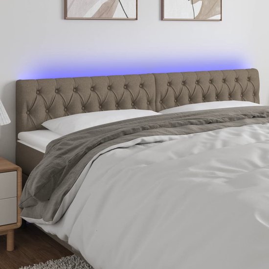 vidaXL - Tête de lit - LED - 200x7x78/88 - cm - tissu - taupe