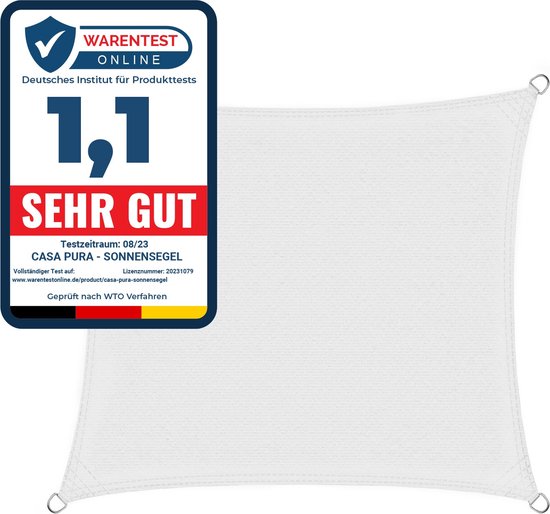 Casa Pura Voile d'ombrage - Voile d'ombrage - Voile d'ombrage - Pour jardin et balcon - Wit - 3 x 3 m