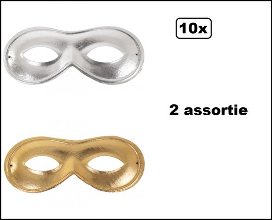 10x Oogmasker Farfella goud/zilver - oog masker mardi grass venetie carnaval thema feest goud zilver