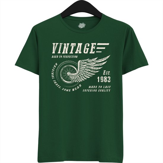 A Vintage Motorcycle Addict Est 1983 | Retro Verjaardag Motor Cadeau Shirt - T-Shirt - Unisex - Bottle Green - Maat L