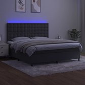 The Living Store Boxspring Bed - Donkergrijs - 203x160x118/128 cm - Fluweel - LED
