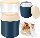 Lunchpot blauwe mueslibeker To Go 700 ml geïsoleerd roestvrij staal To Go beker lekvrije yoghurtbeker muesli onderweg beker magnetron vaatwasmachinebestendig lunchtbeker blik voor yoghurt en