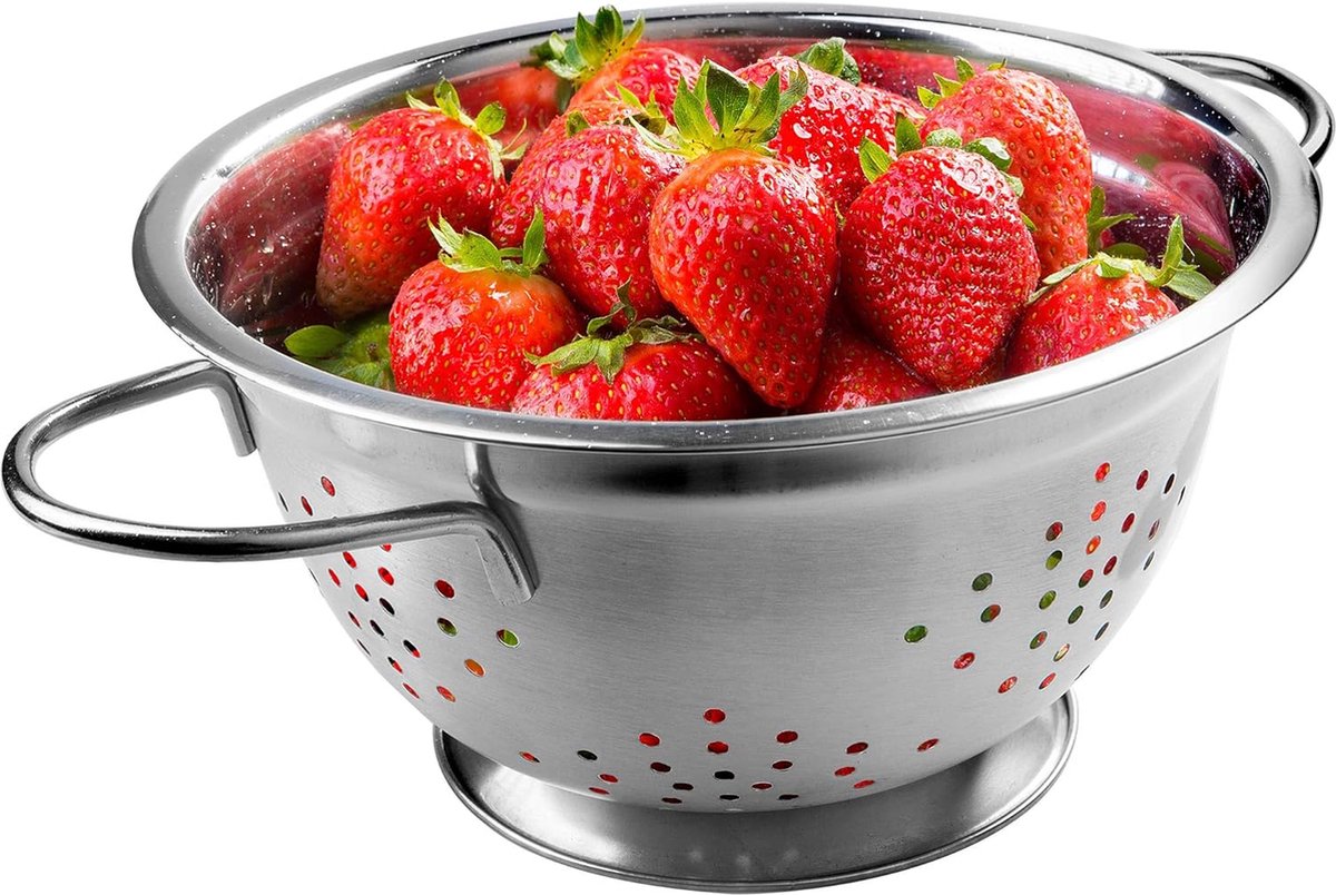 Pastamazeef van roestvrij staal, doorslag, vergiet, zeef voor de keuken, keukenzeef, afdruipzeef, slavergiet met handgrepen, slazeef, filter, vaatwasmachinebestendig (23 cm)