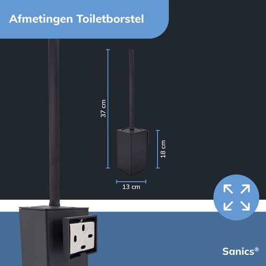 Sanics® Seal WC borstel met Houder Zwart - Toiletborstel - Toiletborstelhouder - WC borstelhouder - Hangend - RVS