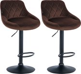 Bol.com CLP Lazio Set van 2 Barkrukken - Met rugleuning - Zonder armleuning - Verstelbaar - Voetsteun - Velvet - Fluweel - bruin... aanbieding