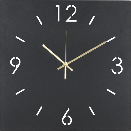 Spinder Design Time - Horloge Murale Carrée - 40x40 cm - Zwart