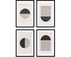 FrameYourWall® - Fotowand met exclusieve posters - Line Art Serenity - Fotolijst collage abstract - Fotokader met poster - Kaders en lijsten - Minimalisme- Wanddecoratie - Fotocollage muurdecoratie - Muurposter met zwarte lijst - 4 delige fotomuur