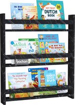 Pochon Home - Boekenkast Montessori - Zwart Marmer - Ophangbaar - 80x74x10 - Boekenrek - Opbergkast - Kast - Vakkenkast - Wandkast - Muurkast