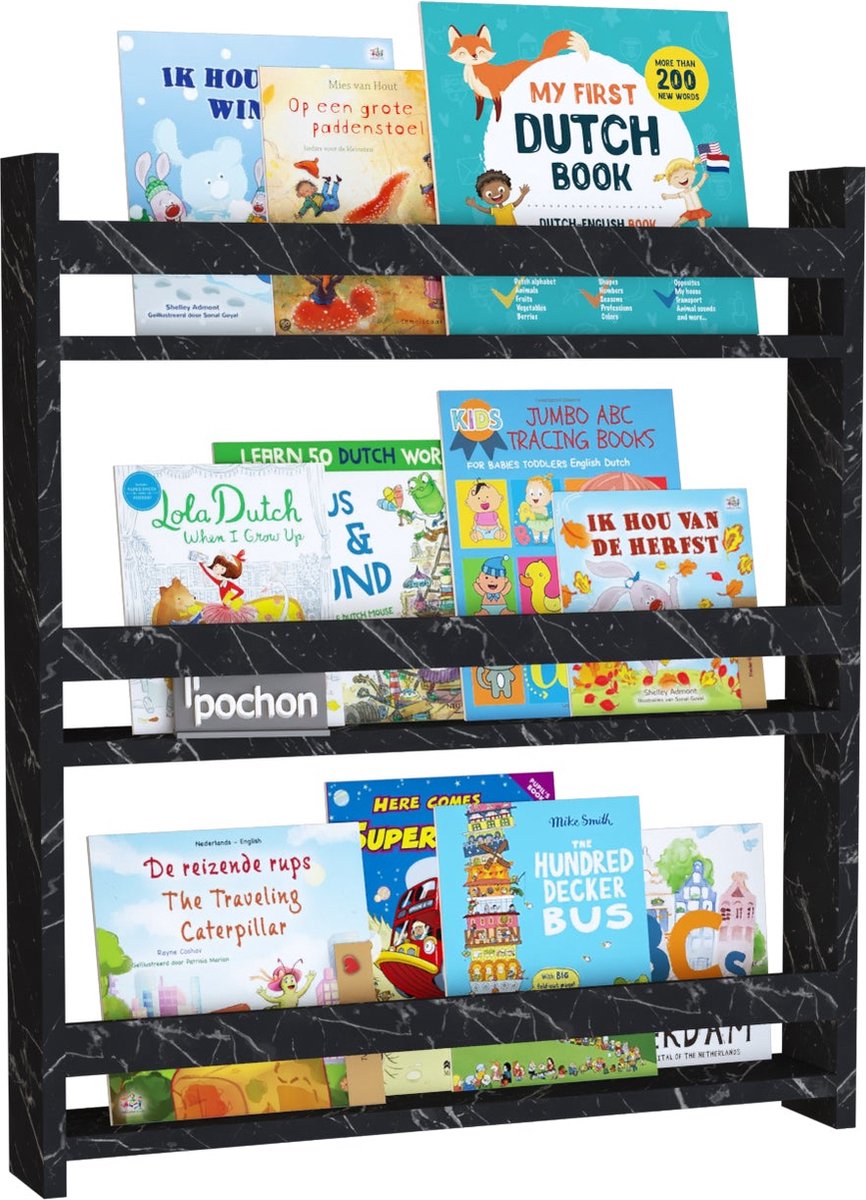 Pochon - Boekenkast Hermes - Zwart Marmer - 10x74x80 - Boekenrek - Opbergkast - Kast - Wandkast