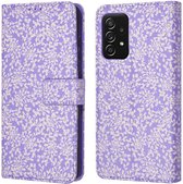 iMoshion Hoesje Geschikt voor Samsung Galaxy A52 (4G) / A52s / A52 (5G) Hoesje Met Pasjeshouder - iMoshion Design Bookcase smartphone - Meerkleurig / Purple White Flowers