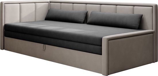 3-zitsbank van Velvet voor woonkamer, slaapbank, sofa met slaapfunctie en opbergruimte, moderne bank, 3-zits - 214x77x82 cm - FULO (Links, Lichtgrijs + Grijs - Poco 04 + 3)