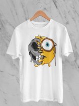 Feel Free - Halloween T-Shirt - Smiley: Gezicht Met Monocle - Maat S - Kleur Wit