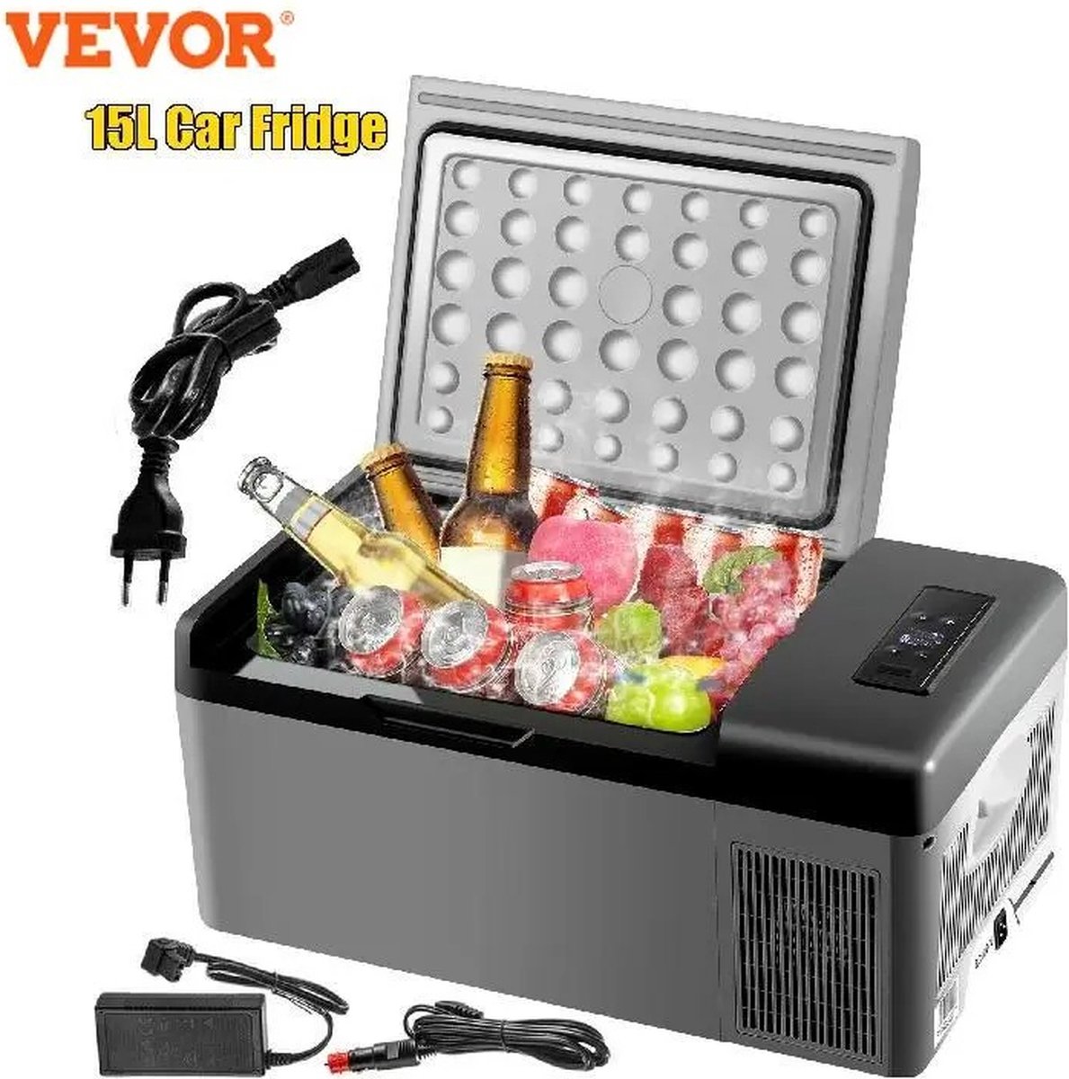 AN-Shop - Vevor - Coolbox - Koelbox - Elektrische Coolbox - Elektrische Koelbox - Elektrische Vriezer - Mini Coolbox - Mini Vriezer - Elektrische Auto Vriezer - Draagbare Mini Koelkast - Draagbare Auto Vriezer - 15 L - 12/24 Volt - Grijs