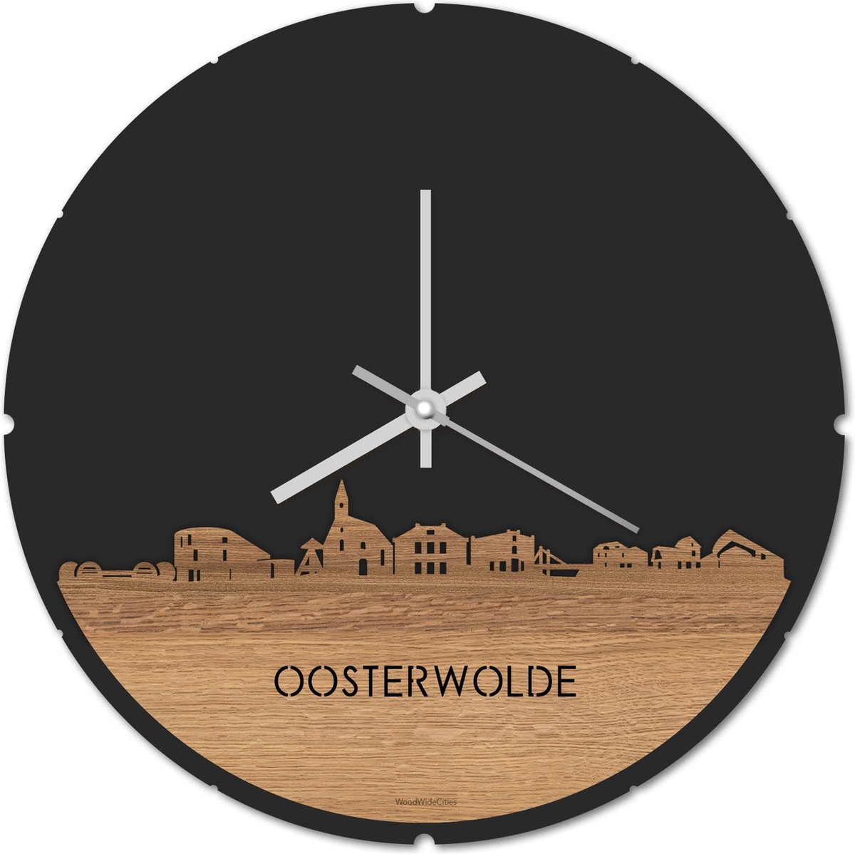 Skyline Klok Rond Oosterwolde Eikenhout - Ø 44 cm - Stil uurwerk - Wanddecoratie - Meer steden beschikbaar - Woonkamer idee - Woondecoratie - City Art - Steden kunst - Cadeau voor hem - Cadeau voor haar - Jubileum - Trouwerij - Housewarming -
