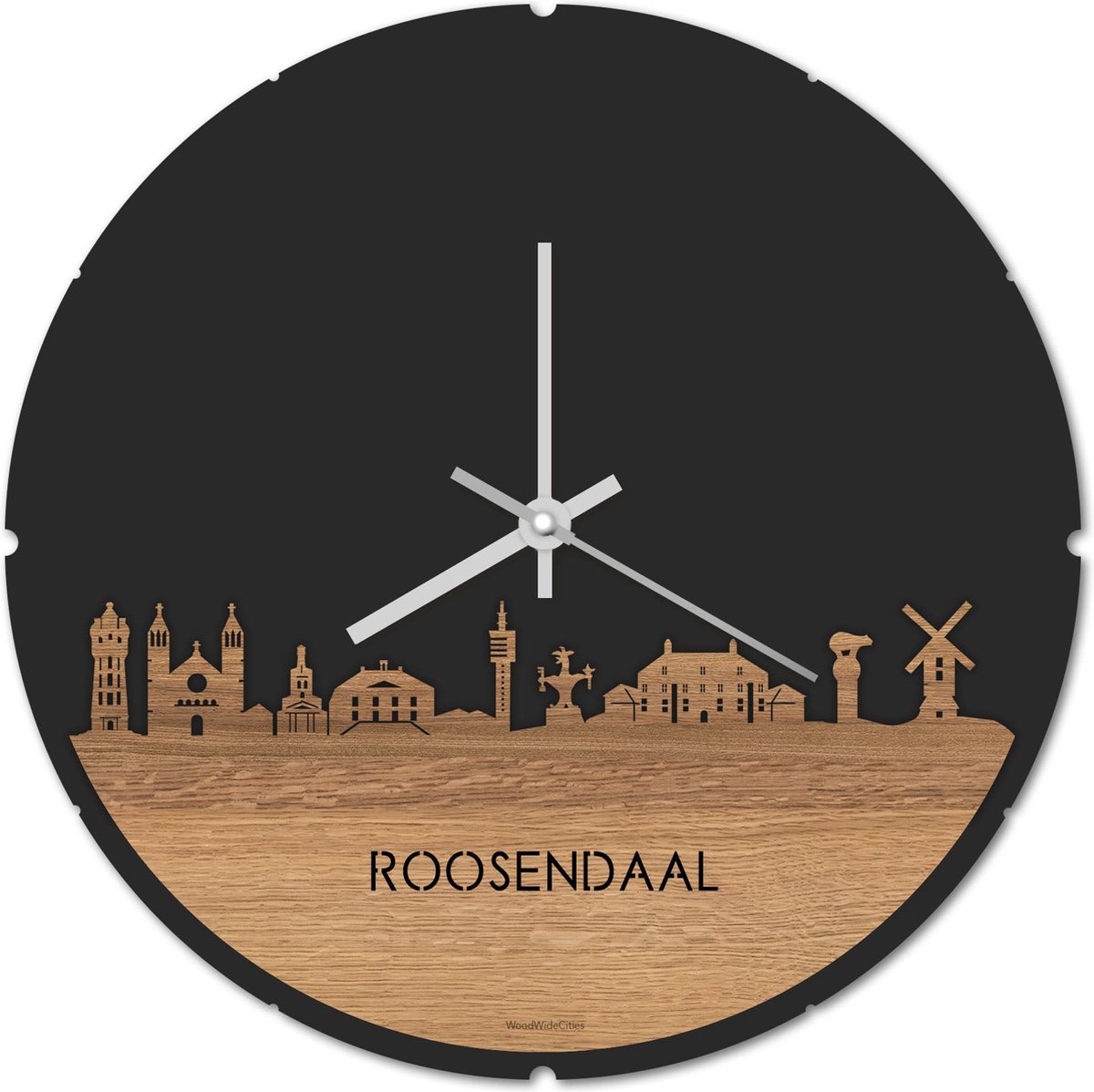 Skyline Klok Rond Roosendaal Eikenhout - Ø 44 cm - Stil uurwerk - Wanddecoratie - Meer steden beschikbaar - Woonkamer idee - Woondecoratie - City Art - Steden kunst - Cadeau voor hem - Cadeau voor haar - Jubileum - Trouwerij - Housewarming -