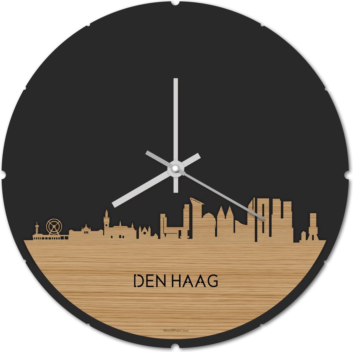 Skyline Klok Rond Den Haag Bamboe hout - Ø 44 cm - Stil uurwerk - Wanddecoratie - Meer steden beschikbaar - Woonkamer idee - Woondecoratie - City Art - Steden kunst - Cadeau voor hem - Cadeau voor haar - Jubileum - Trouwerij - Housewarming -