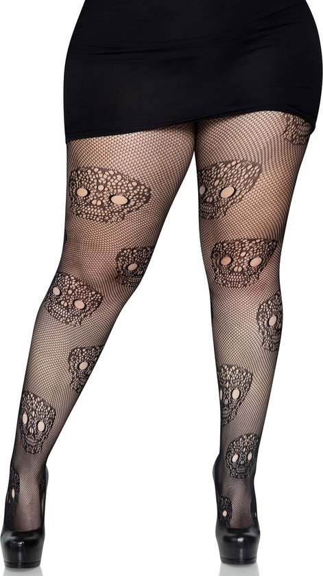 Leg Avenue - Culotte résille en dentelle tête de mort - Zwart