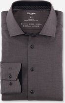 OLYMP Luxor 24/7 modern fit overhemd - popeline - antraciet - Strijkvriendelijk - Boordmaat: 44