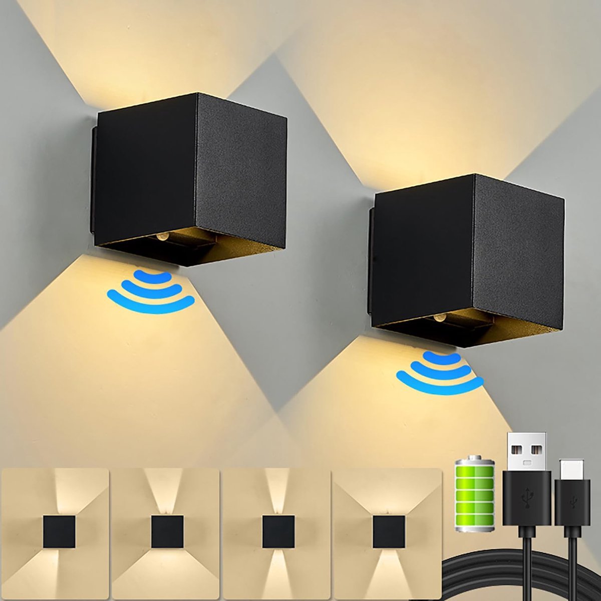SENFAY Led-wandlamp, batterij, voor binnen, draadloos, oplaadbaar via USB-C, dimbaar, wandlamp met afstandsbediening, RGB-wandverlichting, 4 modi, 16 kleuren