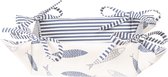 HAES DECO - Broodmand - formaat 35x35x8 cm - kleuren Blauw / Wit / Grijs - van 100% Katoen - Collectie: Nautic Fish