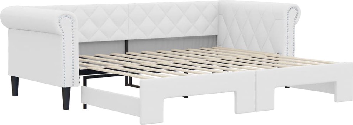 vidaXL Slaapbank - met - onderschuifbed - 90x200 - cm - kunstleer - wit