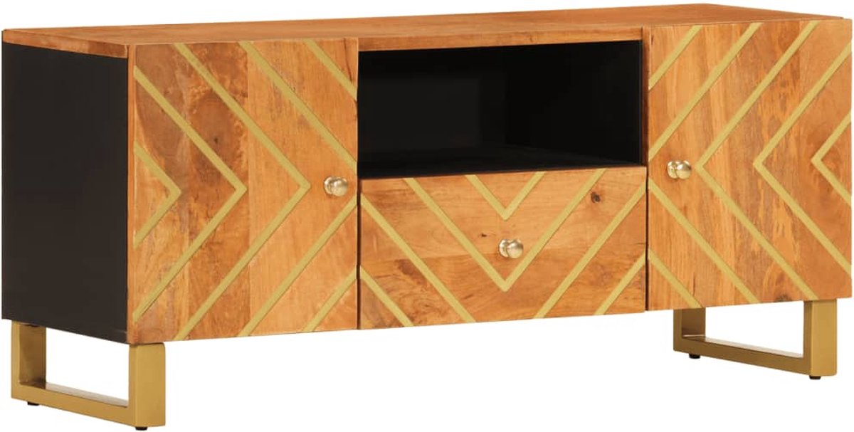 vidaXL - Tv-meubel - 105x33,5x46 - cm - massief - mangohout - bruin - en - zwart