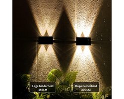 Solar Lampen - Buiten Omhoog Omlaag Solarlampen Buitenbeveiliging Wandlamp 2 Verlichtingsmodi Waterdicht IP54 Wandlamp Tuin Warm Wit 2 Stuks