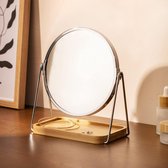 make-up spiegel met sieradentray - Tafelspiegel met opbergruimte voor sieraden - Staande cosmetische spiegel met 2x vergroting - Zilverkleurig