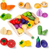 Speelgoedeten - Houten Snij Groenten - Met Houten Dienblad - Pedagogisch Speelgoed - Fantasiespel