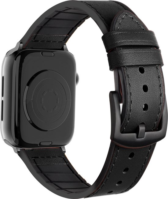 Bracelet adapté pour Convient pour bracelet Apple Watch bracelet à boucle hybride en cuir (noir) - Pour les modèles : 42/ 44/45/49 mm Incl. Chargeur adapté pour Apple Watch 1/2/3/4/5/6/7/8/9/ Ultra - Câble de charge - Câble